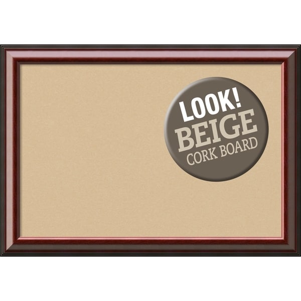 Framed Beige Cork Board, Cambridge Mahogany