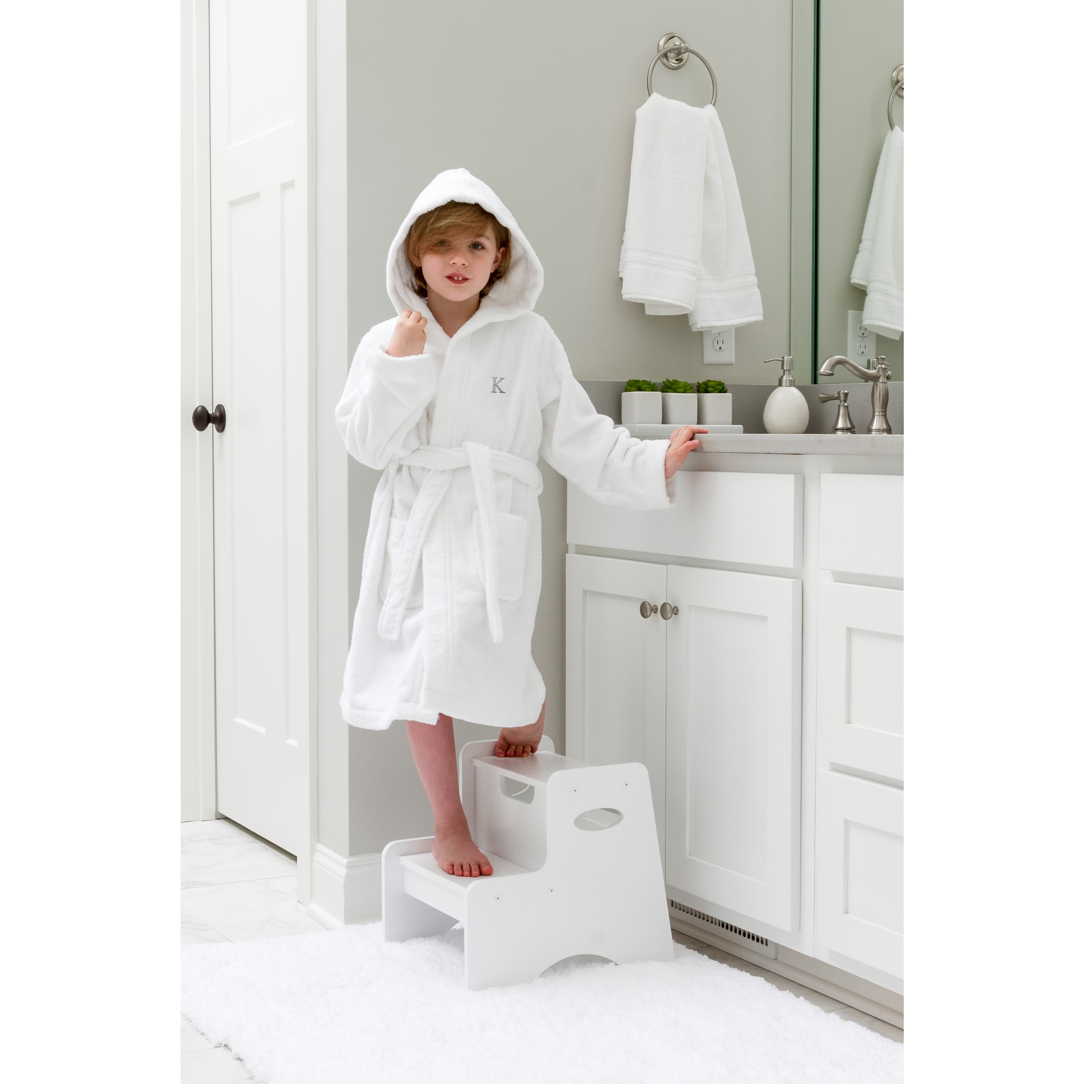 Sweet Kids Turkish Cotton Terry Midnight Blue with Grey Block Monogram  Hooded Bathrobe