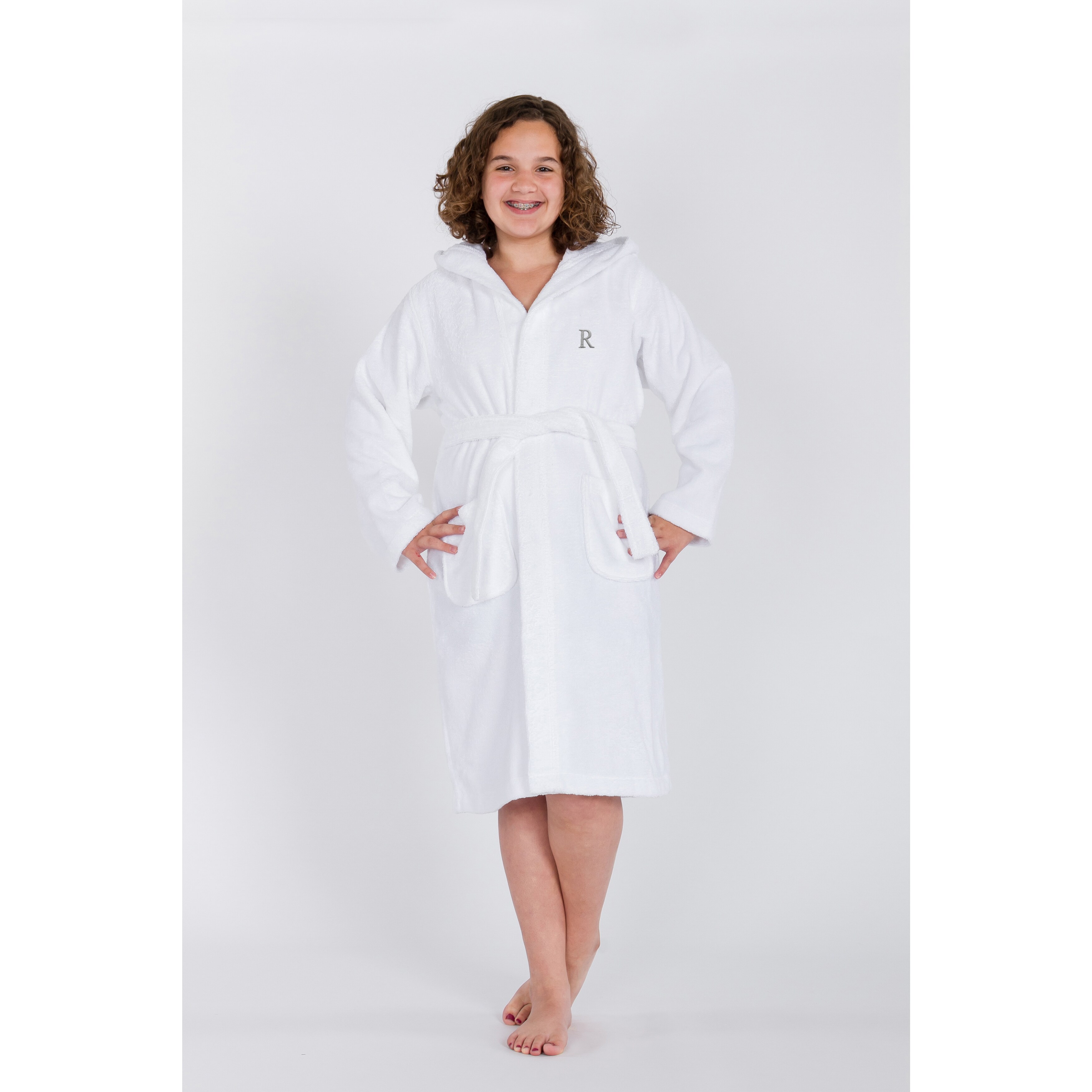 Sweet Kids Turkish Cotton Terry Midnight Blue with Grey Block Monogram  Hooded Bathrobe