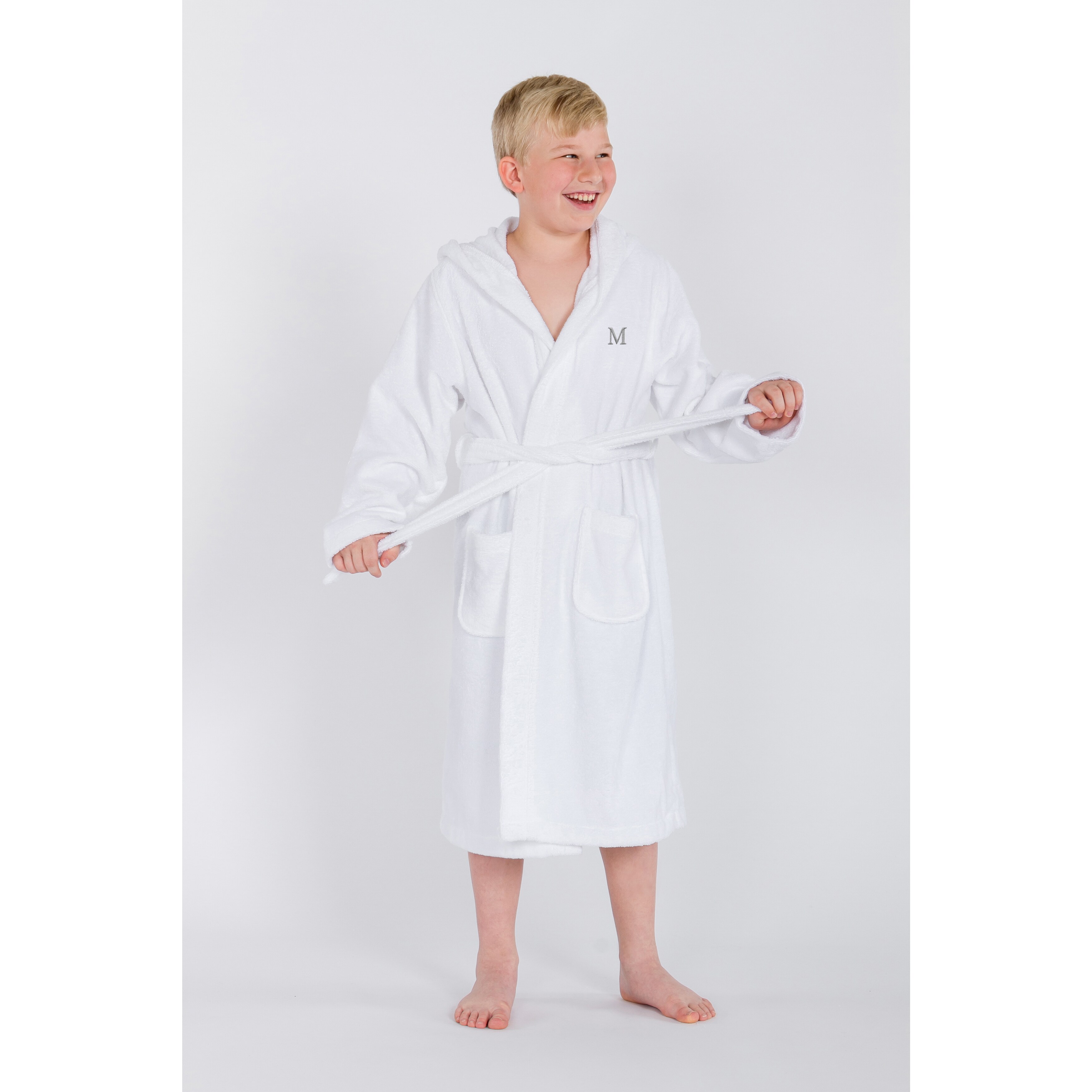 Sweet Kids Turkish Cotton Terry Midnight Blue with Grey Block Monogram  Hooded Bathrobe