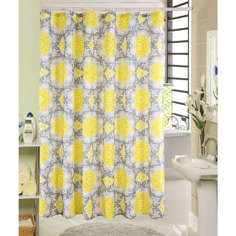 8 Hooks Yellow Weaves™ PVC Printed Shower Curtain 52X80 Inches 