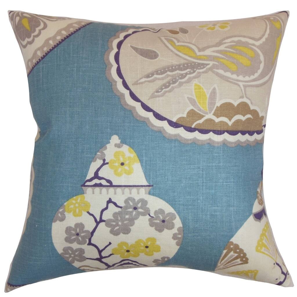 Xeniva Floral Floor Pillow Blue Jay