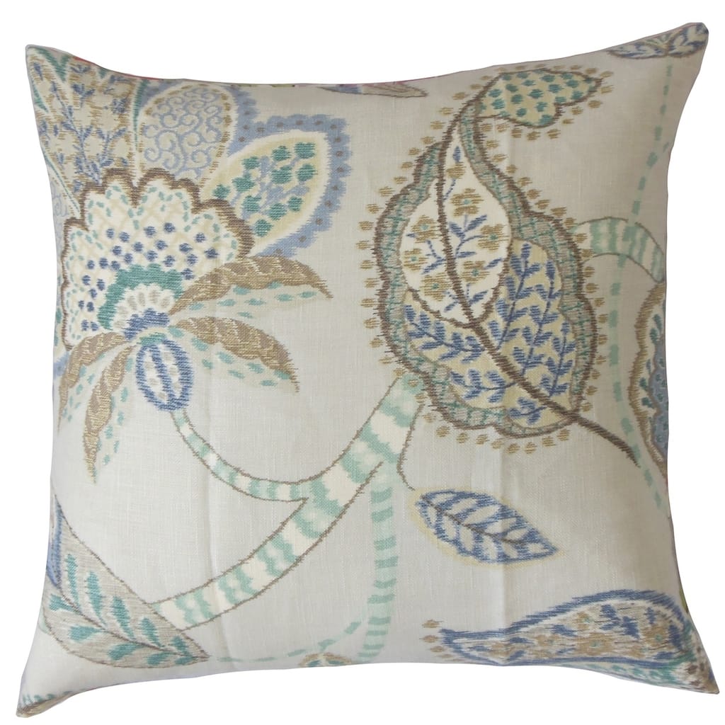 Mazatl Floral Floor Pillow Aqua Cocoa