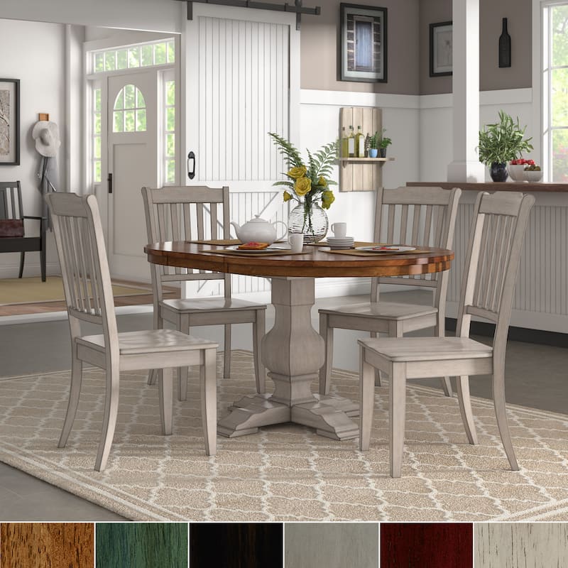 Eleanor Antique White Extending Oval Wood Table Slat Back 5-piece Dining Set by iNSPIRE Q Classic
