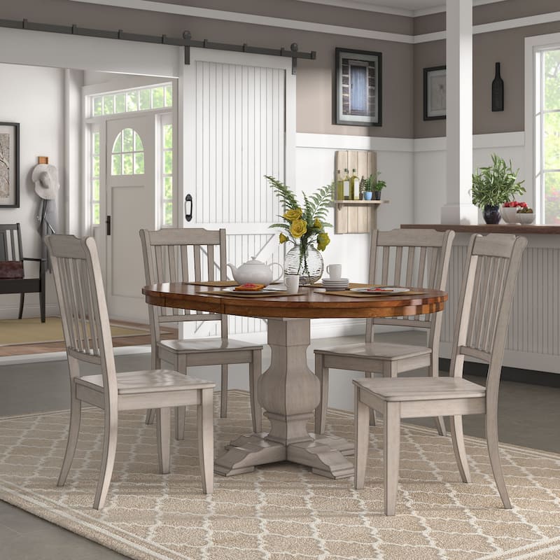 Eleanor Antique White Extending Oval Wood Table Slat Back 5-piece Dining Set by iNSPIRE Q Classic