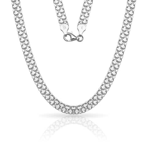 Sterling Silver Italian 6mm Wide Bismark Chain Necklace (16'-30") - White