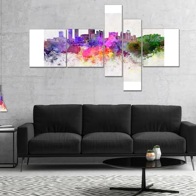 Designart "Colombo Skyline" Cityscape Canvas Artwork Print - Purple