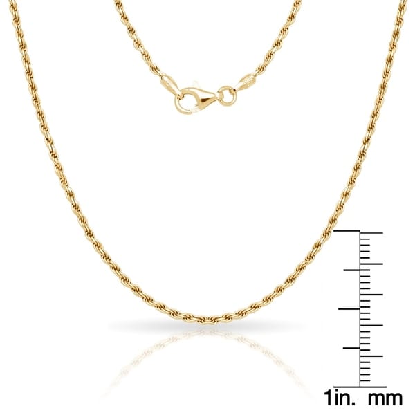 2MM Yellow Tone Rope Chain .925 Solid Sterling Silver Available In 7-30 Inches