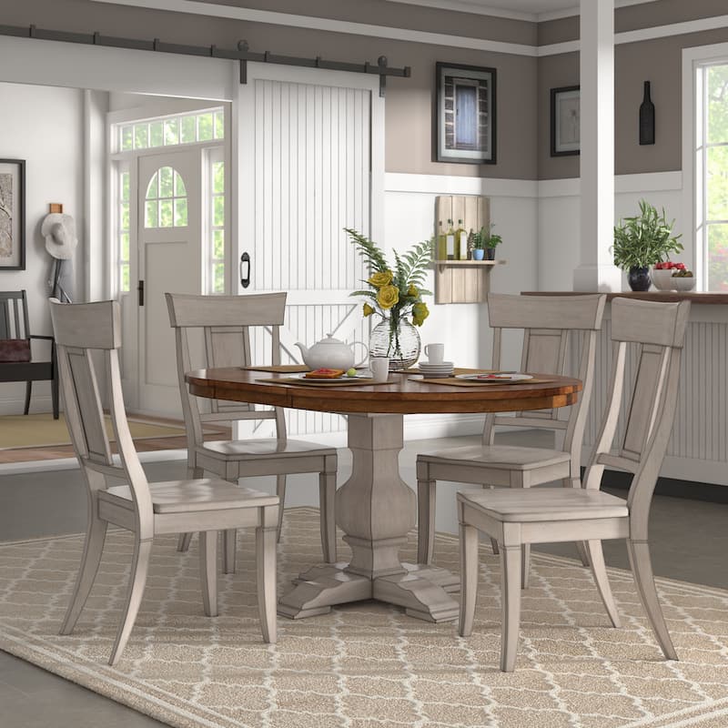 Eleanor Antique White Extending Oval Wood Table Panel Back 5-piece Dining Set by iNSPIRE Q Classic