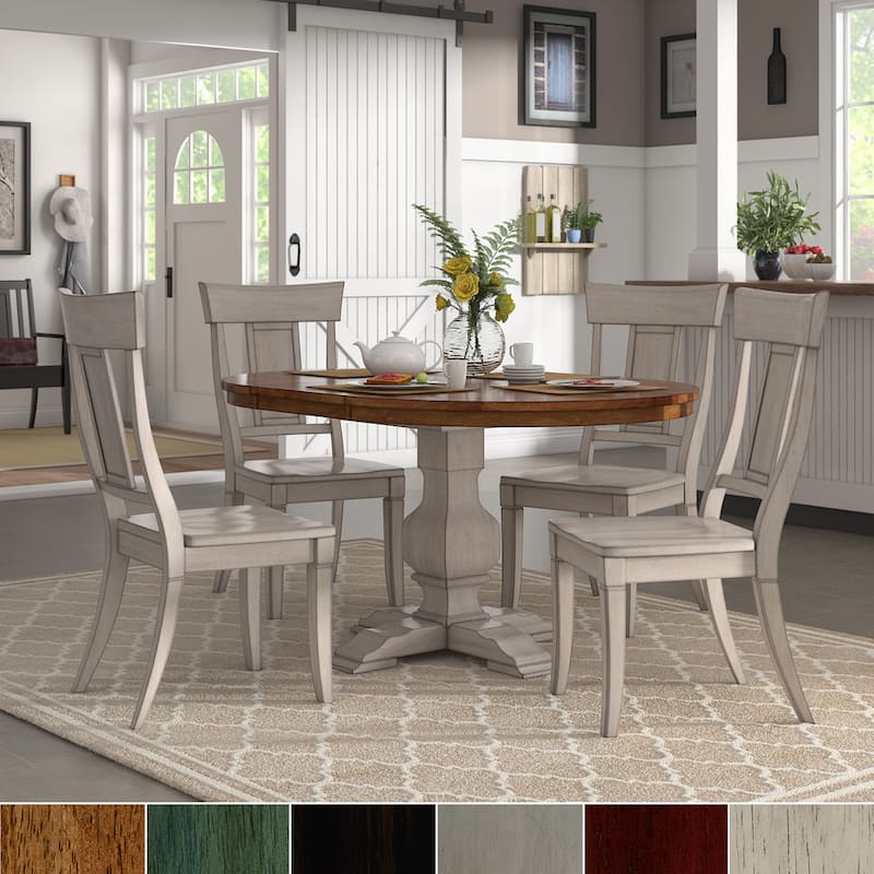 Eleanor Antique White Extending Oval Wood Table Panel Back 5-piece Dining Set by iNSPIRE Q Classic