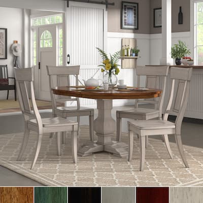Eleanor Antique White Extending Oval Wood Table Panel Back 5-piece Dining Set by iNSPIRE Q Classic