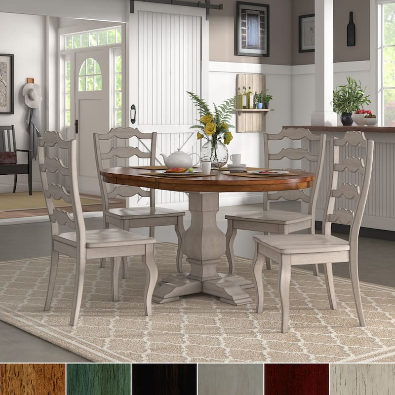 Eleanor Antique White Extending Oval Wood Table French Back 5-piece Dining Set by iNSPIRE Q Classic