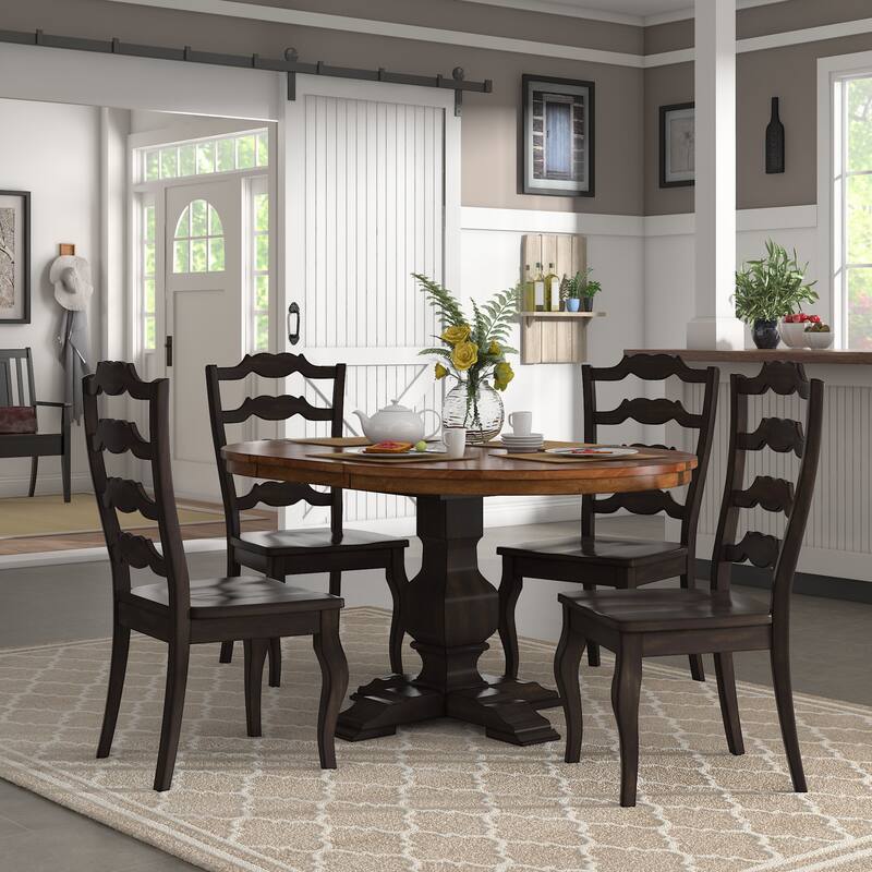 Eleanor Black Extending Oval Wood Table French Back 5-piece Dining Set by iNSPIRE Q Classic