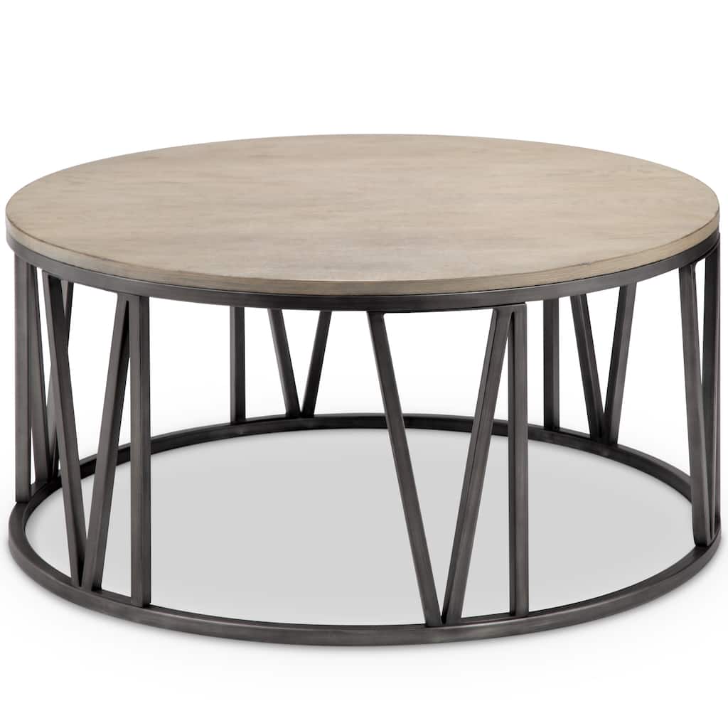 Avalon Modern Weathered White Oak Round Coffee Table