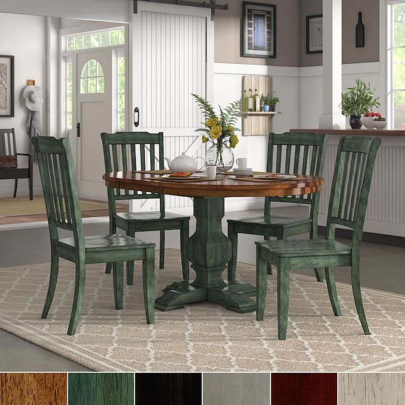 Eleanor Sage Green Extending Oval Wood Table Slat Back 5-piece Dining Set by iNSPIRE Q Classic