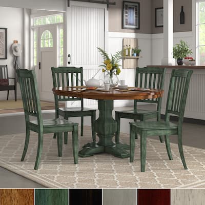 Eleanor Sage Green Extending Oval Wood Table Slat Back 5-piece Dining Set by iNSPIRE Q Classic