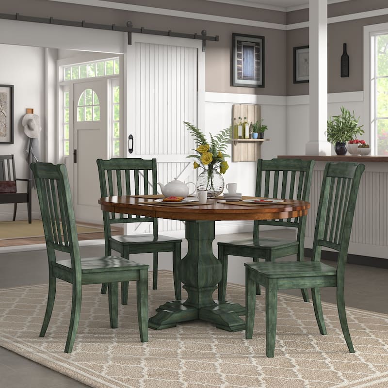 Eleanor Sage Green Extending Oval Wood Table Slat Back 5-piece Dining Set by iNSPIRE Q Classic