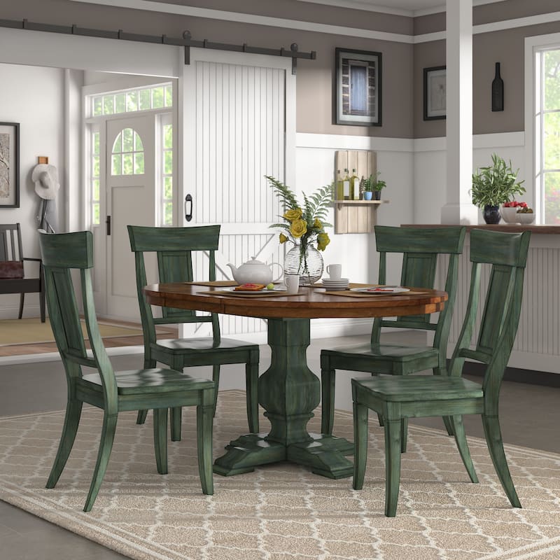 Eleanor Sage Green Extending Oval Wood Table Panel Back 5-piece Dining Set by iNSPIRE Q Classic