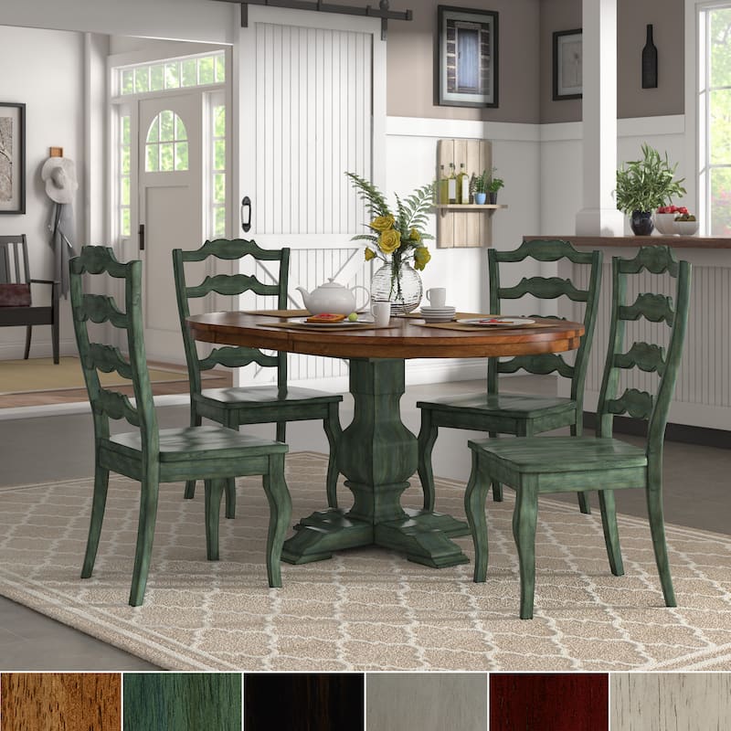 Eleanor Sage Green Extending Oval Wood Table French Back 5-piece Dining Set by iNSPIRE Q Classic