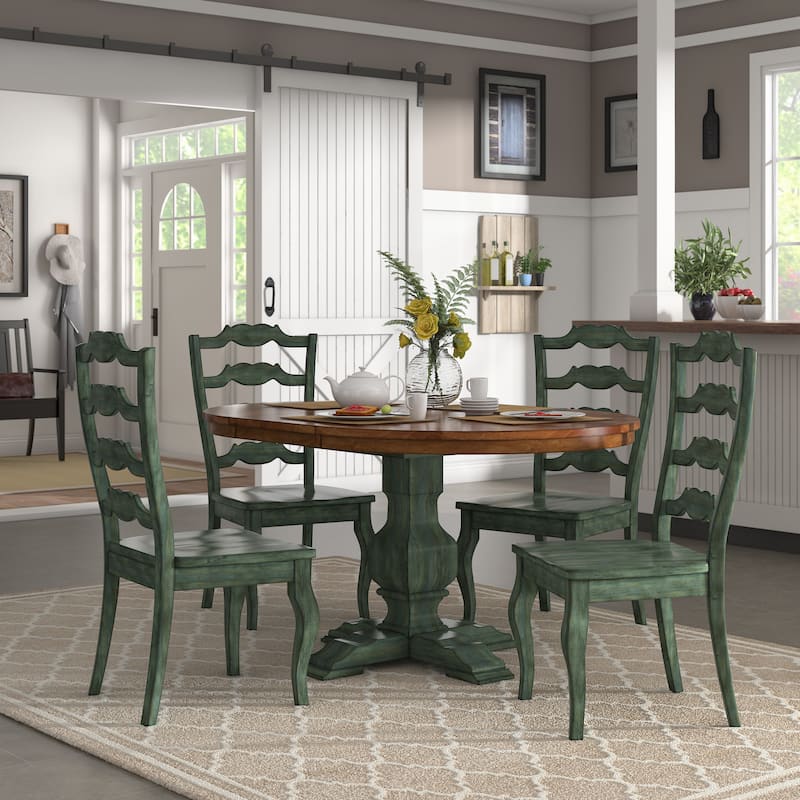Eleanor Sage Green Extending Oval Wood Table French Back 5-piece Dining Set by iNSPIRE Q Classic