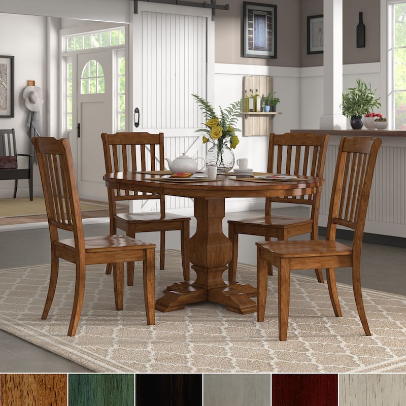 Eleanor Oak Extending Oval Wood Table Slat Back 5-piece Dining Set by iNSPIRE Q Classic