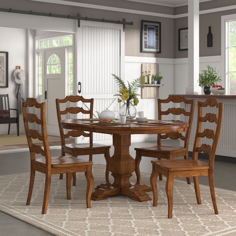 Eleanor Oak Extending Oval Wood Table French Back 5-piece Dining Set by iNSPIRE Q Classic