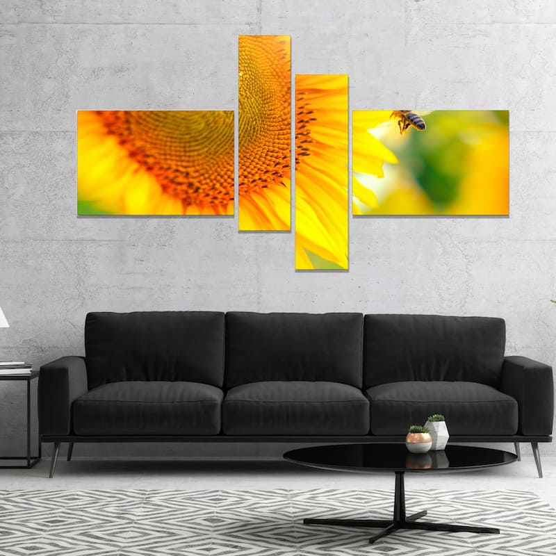 Designart "Beautiful Sunflowers Blooming" Abstract Canvas Wall Art - Yellow