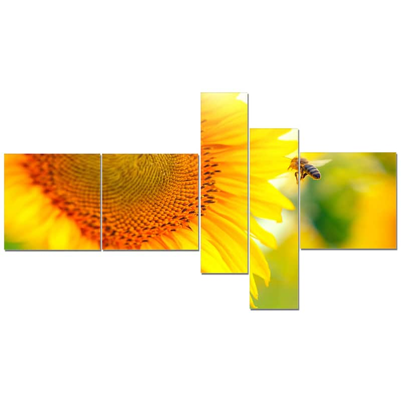 Designart "Beautiful Sunflowers Blooming" Abstract Canvas Wall Art - Yellow