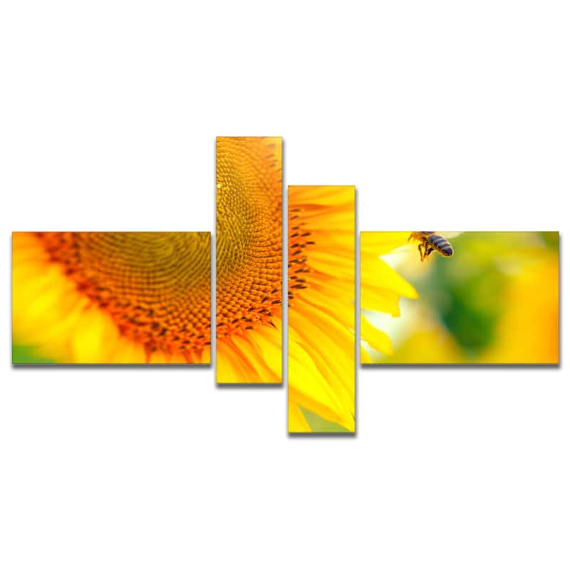 Designart "Beautiful Sunflowers Blooming" Abstract Canvas Wall Art - Yellow