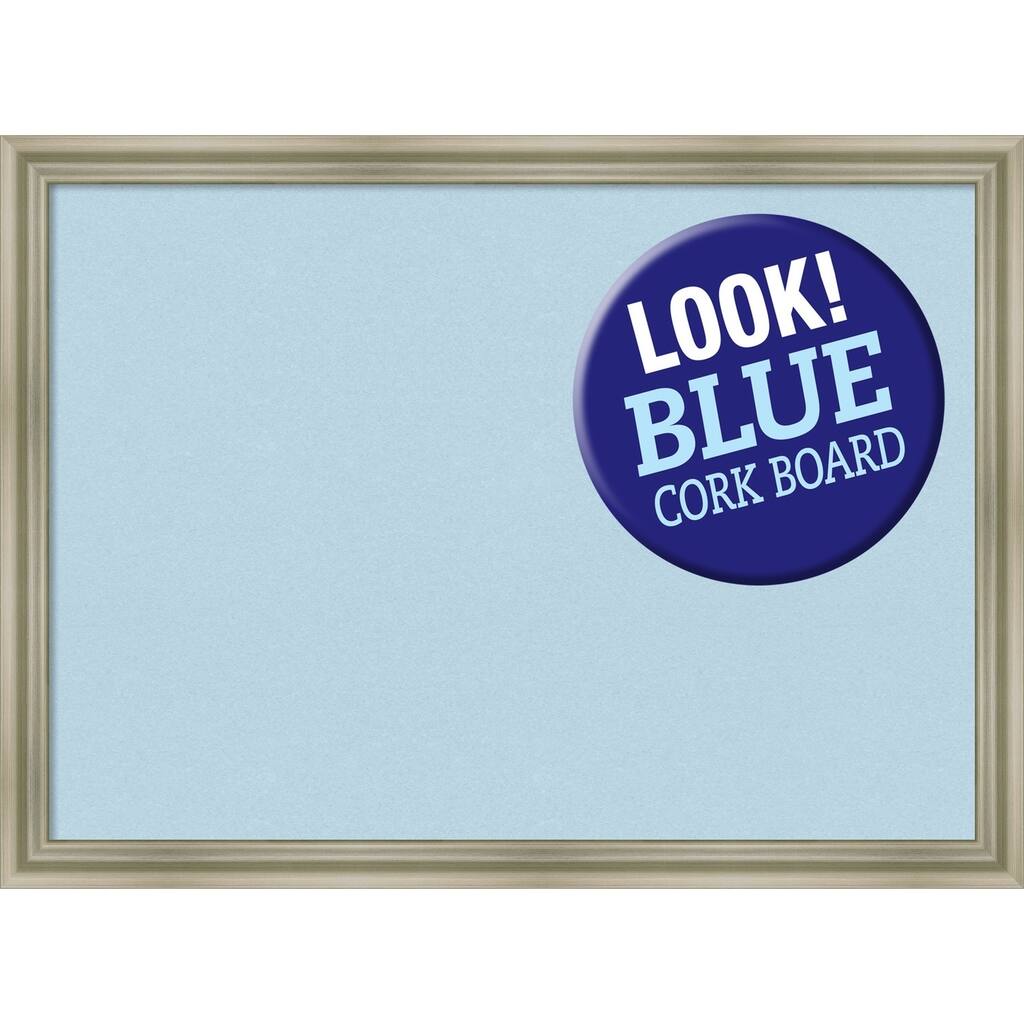 Framed Blue Cork Board, Warm Silver Swoop