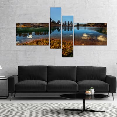 Designart "Calm Mountain Lake and Clear Sky" Landscape Canvas Art Print - Blue