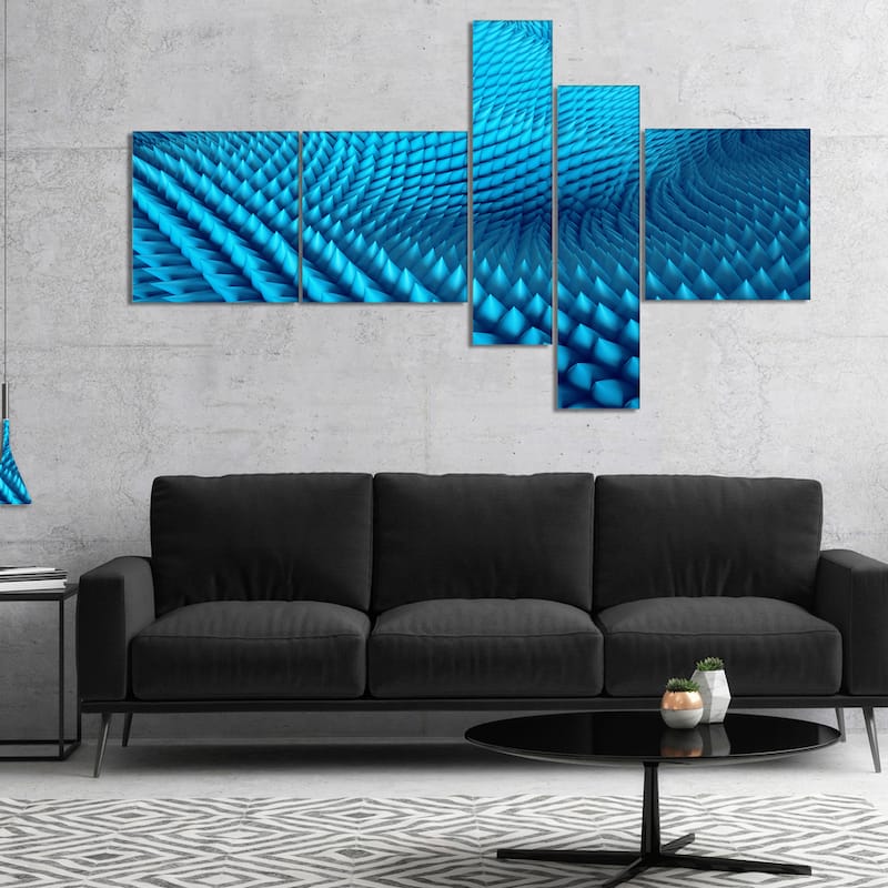 Designart "Abstract Blue Wavy Background" Abstract Canvas Wall Art - 60 in. wide x 32 in. high - 5 Panels