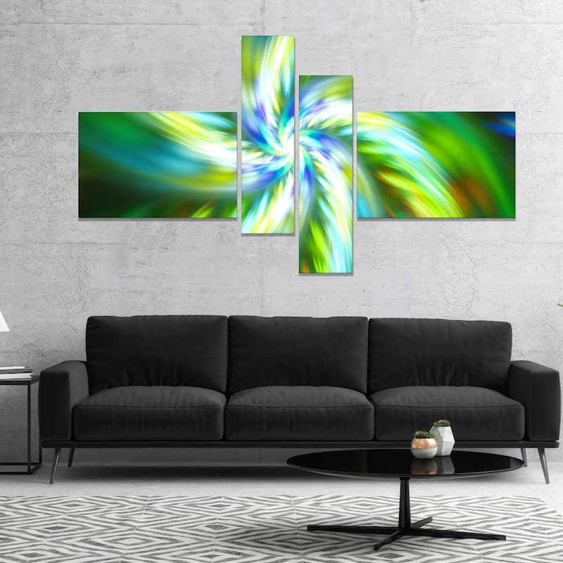 Designart "Beautiful Green Flower Petals" Floral Canvas Art Print - 60 in. wide x 32 in. high - 4 Panels