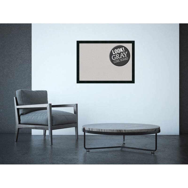 Framed Grey Cork Board, Mezzanotte Black