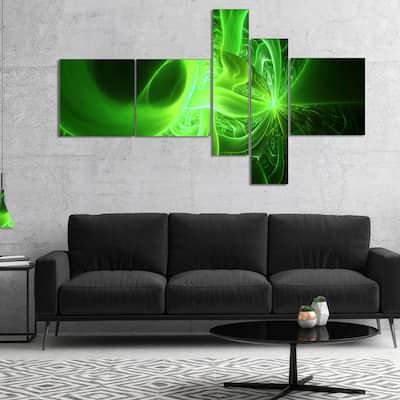 Designart "Bright Green Designs on Black" Abstract Wall Art Canvas