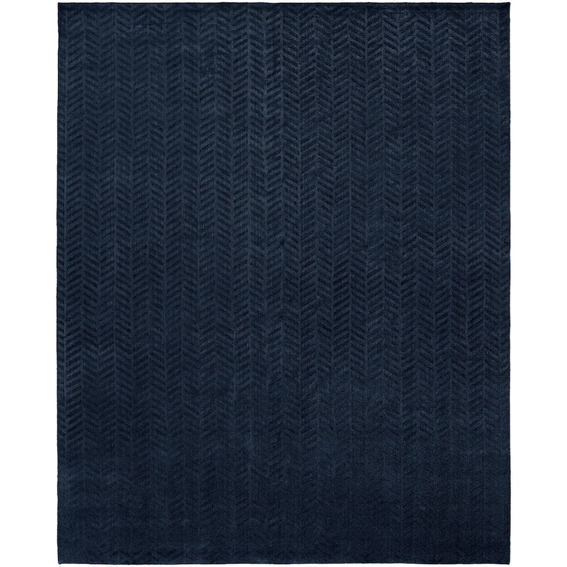 Midnight Blue Wool and Viscose Handmade Area Rug