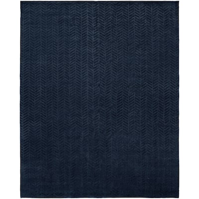 Midnight Blue Wool and Viscose Handmade Area Rug