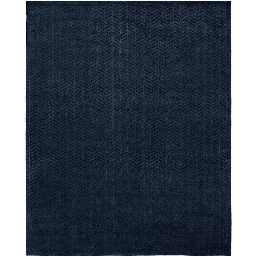 Midnight Blue Wool and Viscose Handmade Area Rug