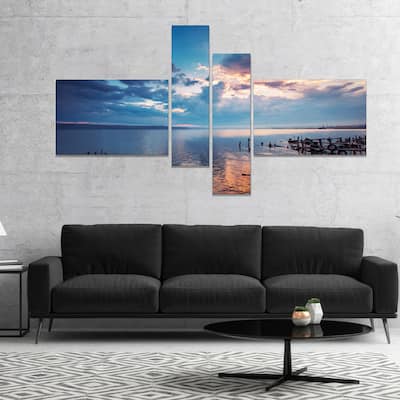 Designart "Dramatic Sky Over Sunset Lake" Landscape Canvas Art - Blue