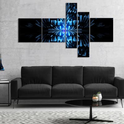 Designart "Blue Butterfly Pattern on Black" Abstract Art on Canvas