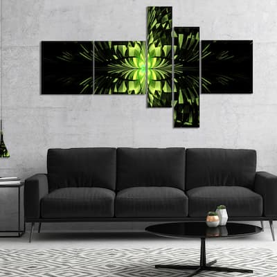 Designart "Green Butterfly Pattern on Black" Abstract Wall Art Canvas