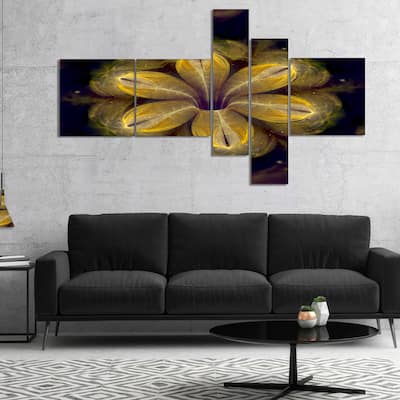 Designart "Black Yellow Fractal Flower Pattern" Contemporary Canvas Art Print