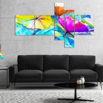 Designart "Abstract Spring Flowers Still Life" Extra Large Floral Wall Art - Blue