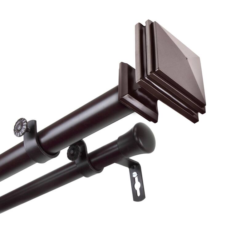 InStyleDesign Mantle 1 inch Diameter Adjustable Double Curtain Rod - 160-240 inch - Mahogany