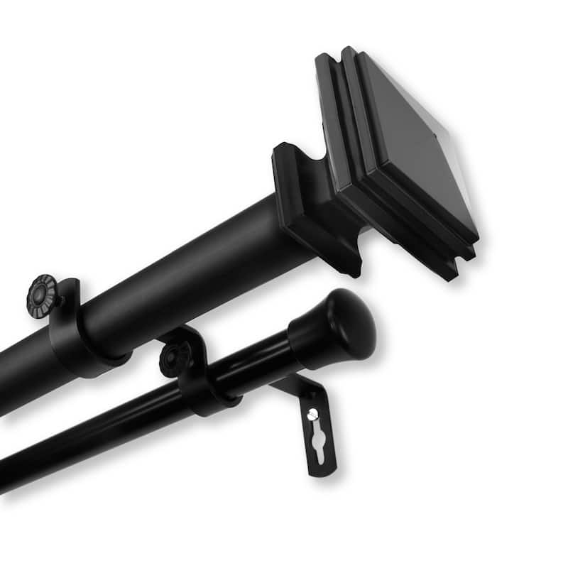 InStyleDesign Mantle 1 inch Diameter Adjustable Double Curtain Rod - 66-120 inch - Black