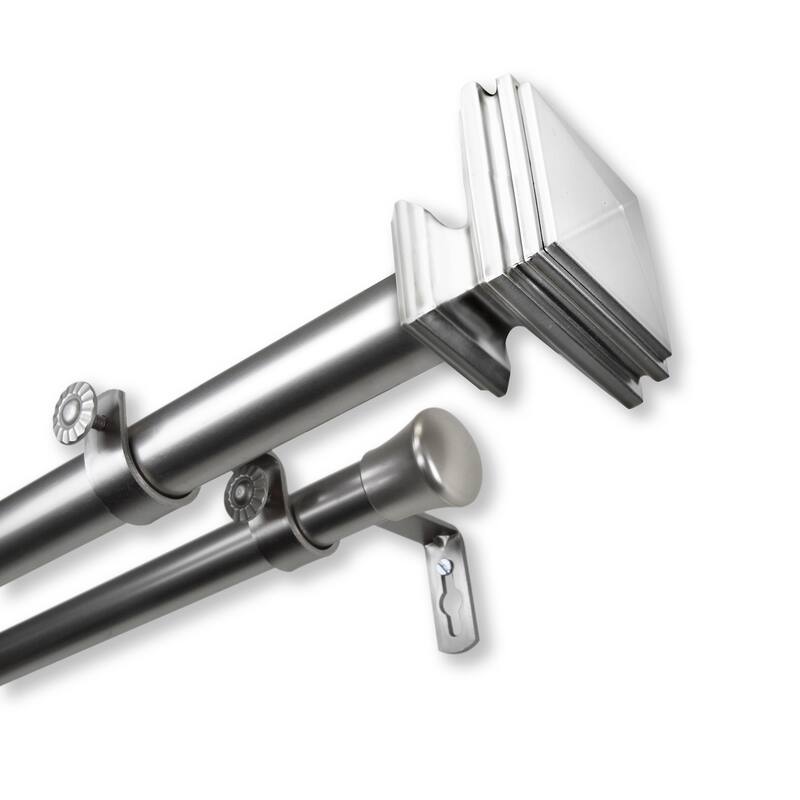 InStyleDesign Mantle 1 inch Diameter Adjustable Double Curtain Rod - 120-170 inch - satin nickel