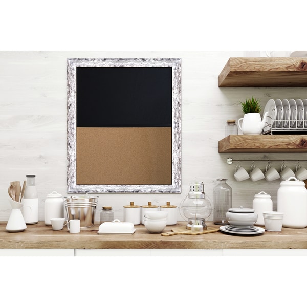 White Barnwood Framed Chalkboard Corkboard Combo Ready to Hang.