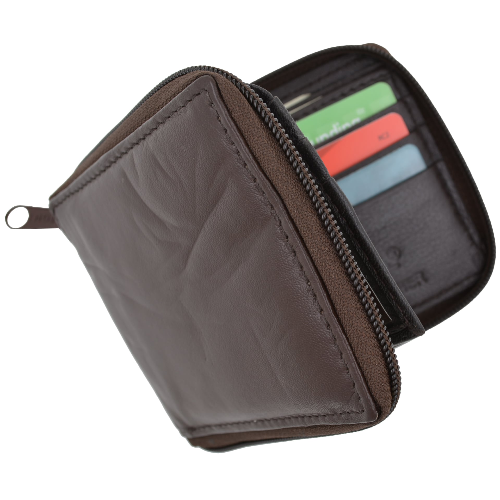 Men/'s Zipper RFID Blocking Premium Leather Zip-Around ID Bifold Wallet