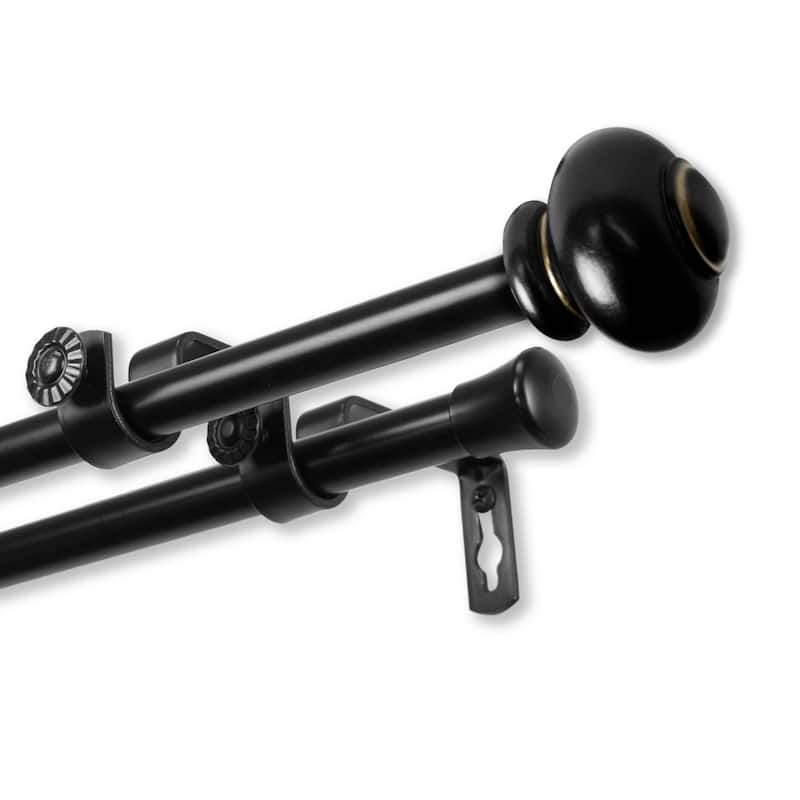 InStyleDesign Monroe Adjustable Double Curtain Rod - 28-48 Inch - Black