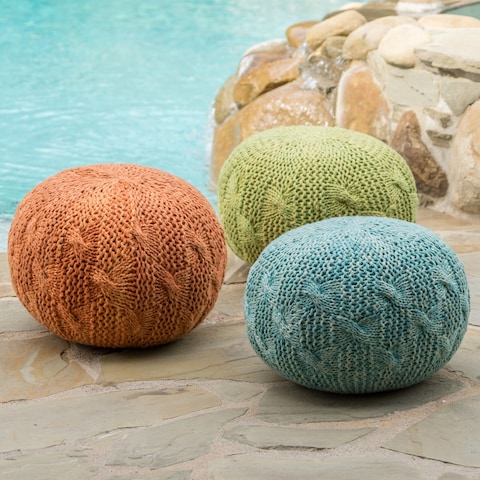 Deon Outdoor Handcrafted Modern Fabric Weave Pouf by Christopher Knight Home